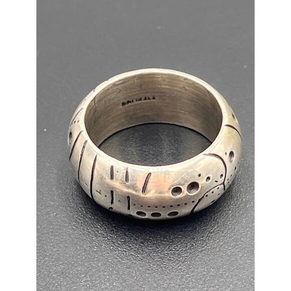 Locke Designer Geometric Shapes Sterling Silver Band Ring Size 9, 15 grams, 10mm - Picture 6 of 8